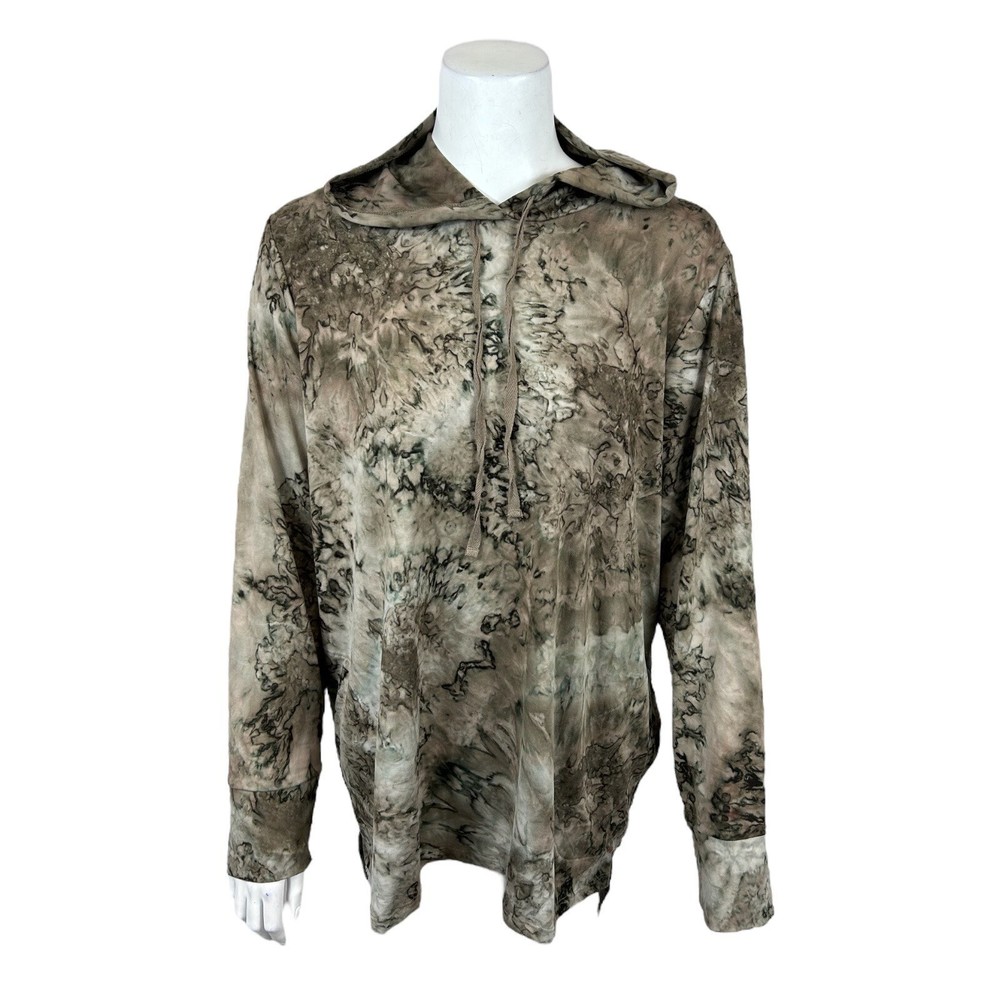 LOGO Lounge by Lori Goldstein Women's Hand Tie-Dye Hoodie Chocolate Medium Size